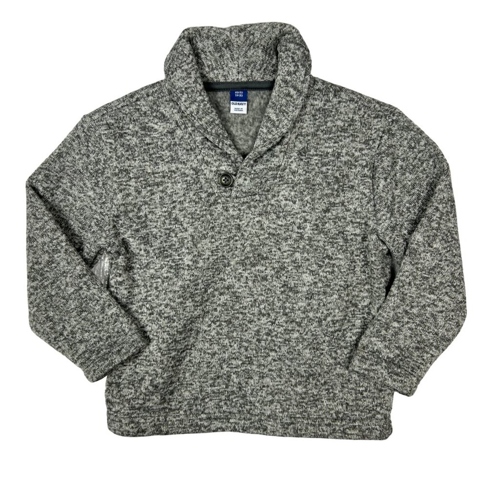 Old Navy Sweater Boys XS (5) Grey Shawl Collar‎ Long Sleeve Fleece